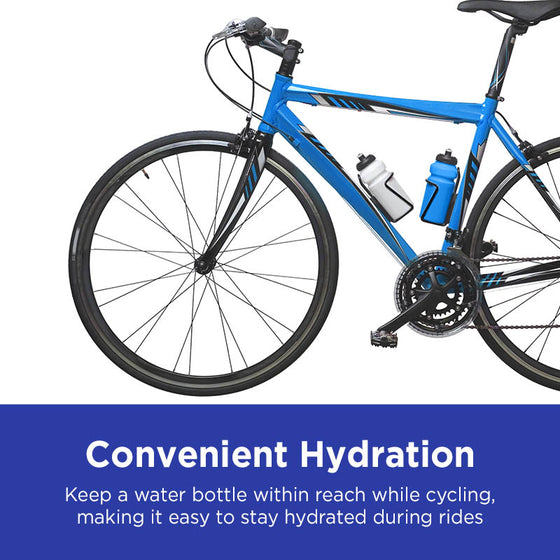 Water bottle attached to the bike on white background.