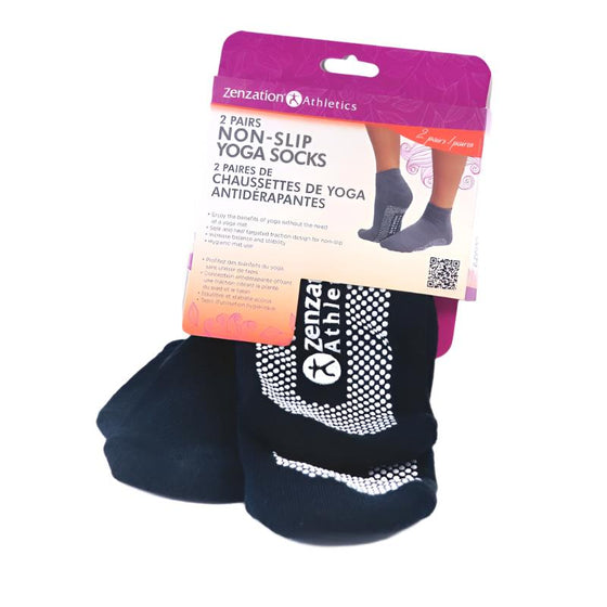 2 pairs yoga sox. Black. PVC material on the underfoot provides non slip during yoga poses. Aids in increasing balance and stability. Women's one size fits most. 