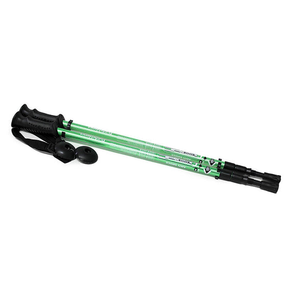 Walking stick designed for all kinds of trekking surface. Telescopic, adjustable, made of high grade aluminum. Contoured handle for non-slip grip and comfort with adjustable strap. Includes all tips necessary for hiking.
