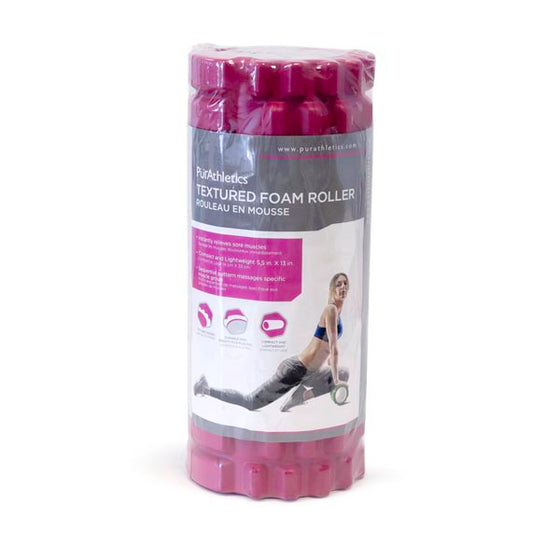 13 inches pink textured foam roller. Easy to carry to gym. Good for warm ups or cool downs after a strenuous workout. Instantly relieves sore muscles. Compact and lightweight.