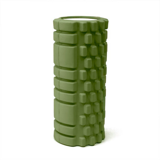 13 inches olive green textured foam roller. Easy to carry to gym. Good for warm ups or cool downs after a strenuous workout. Instantly relieves sore muscles. Compact and lightweight.